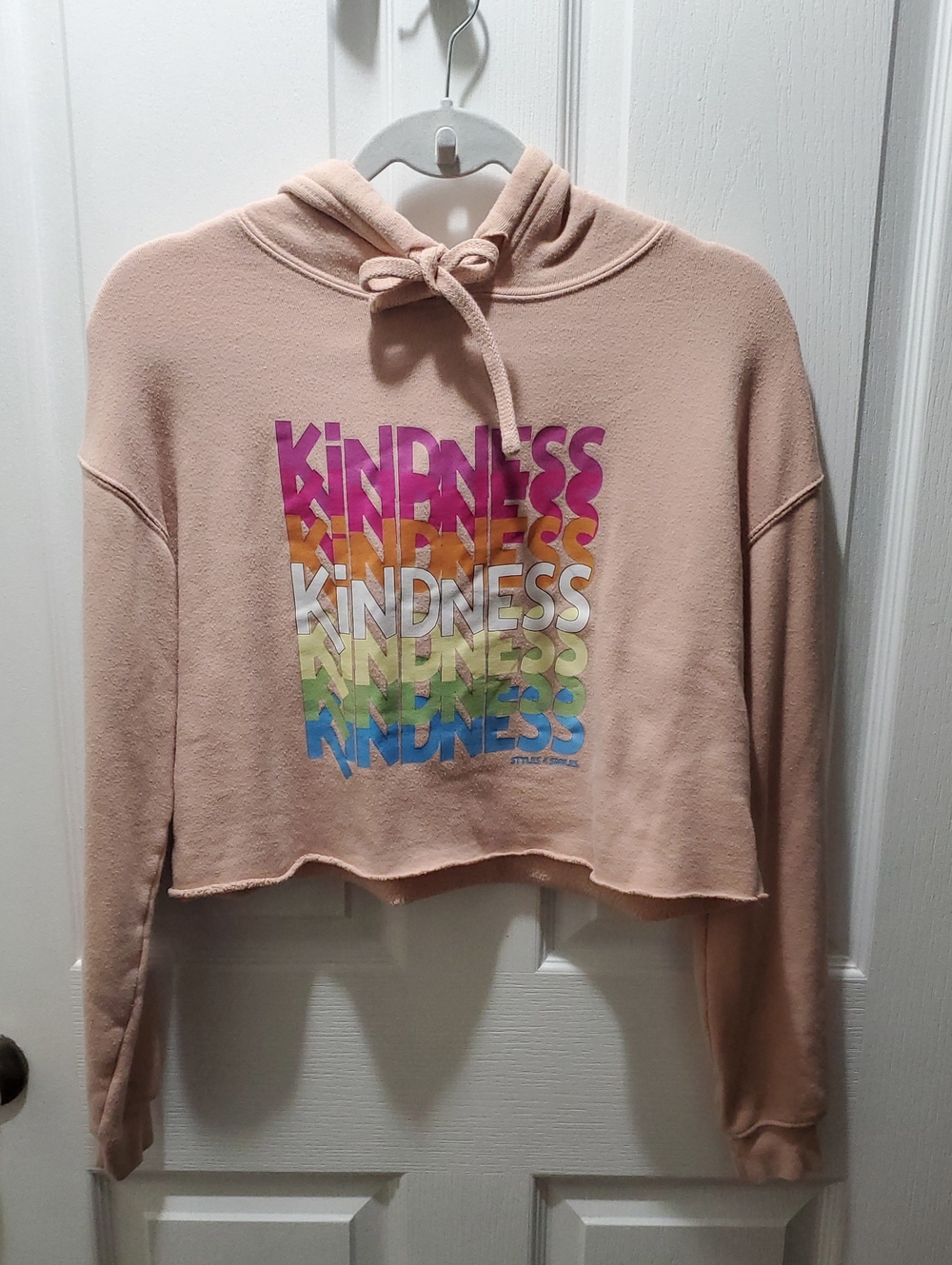 Kindness Graphic Cropped Hoodie - Pale Peach